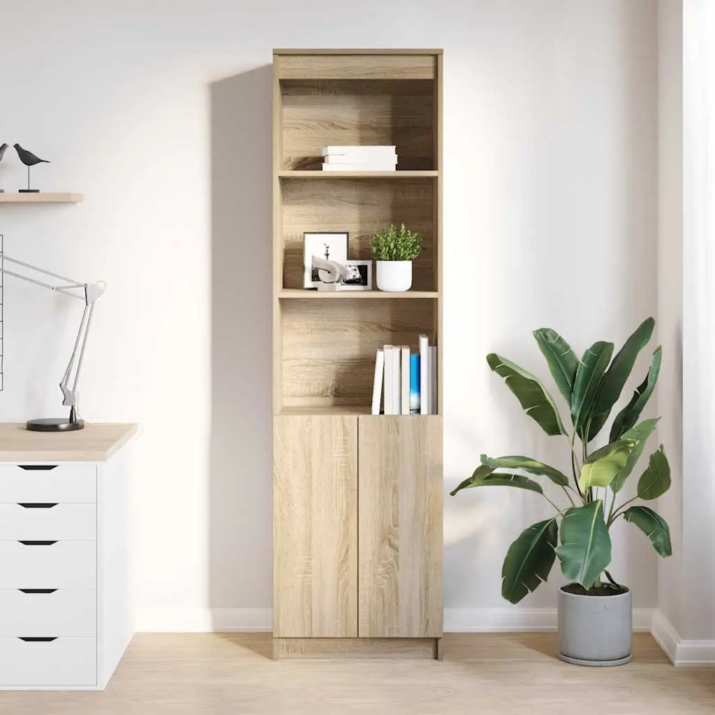 Brown Tall Sideboard Highboard Storage Cabinet Engineered Wood for Organizing Dining Bedroom Kitchen and Living Space