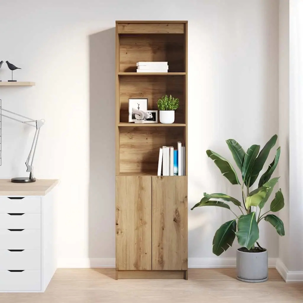 Tall Brown Highboard Storage Cabinet Engineered Wood Enclosed Cupboard