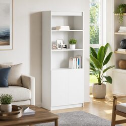 Compact White Highboard Storage Cabinet 70x35x180 cm