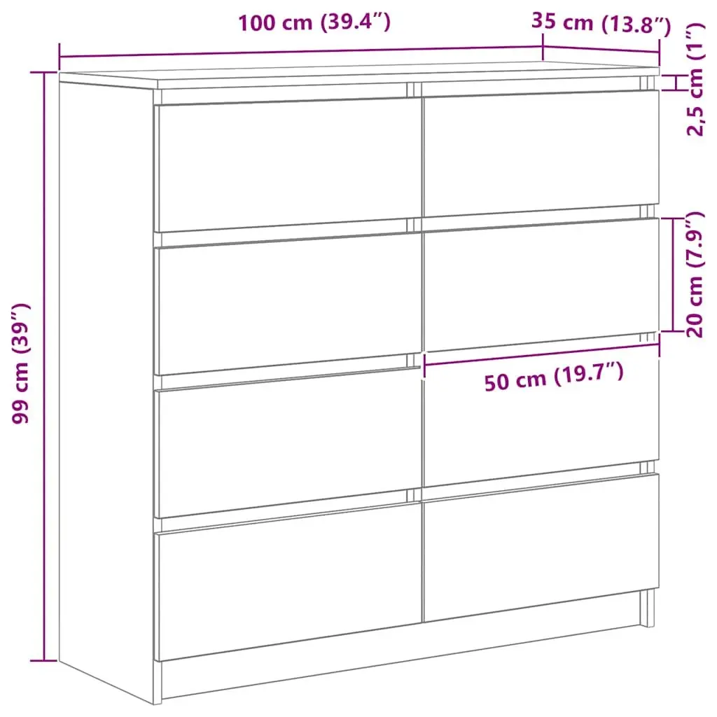 Sideboard Brown Engineered Wood Storage Cabinet Buffet 100x35x99cm