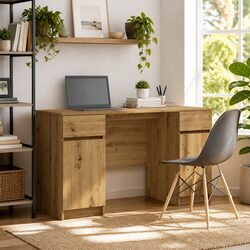 Compact Brown Writing Desk with Shelves and Drawers