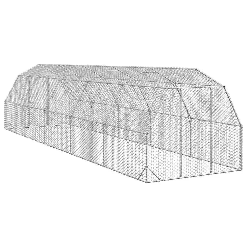 Chicken Run Silver 2.5x10x2.25m Walk-in Coop Galvanised Steel Mesh Poultry Enclosure