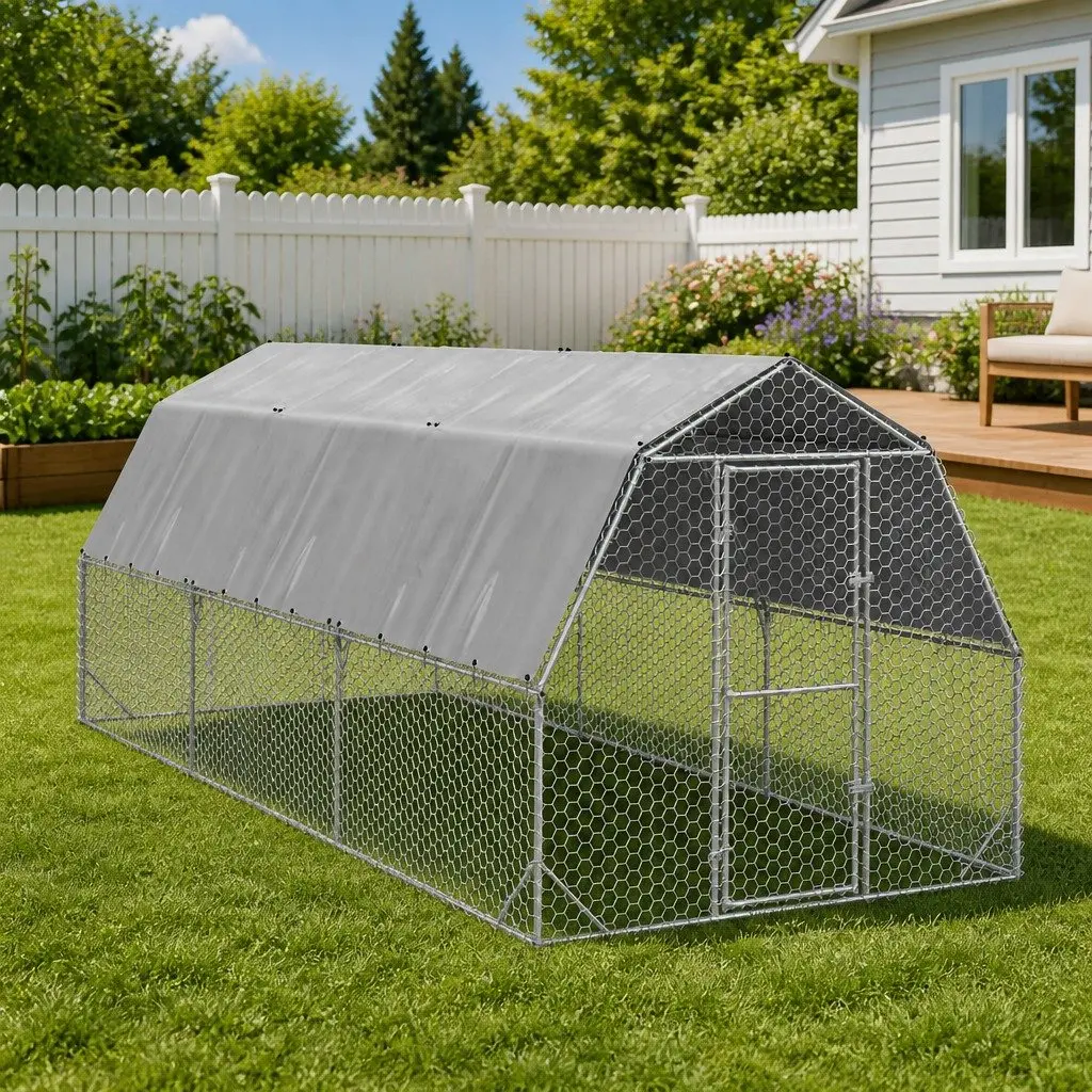 Chicken Run with Roof 2.5x6x2.25m Walk-In Coop Small Animal Habitat Enclosure