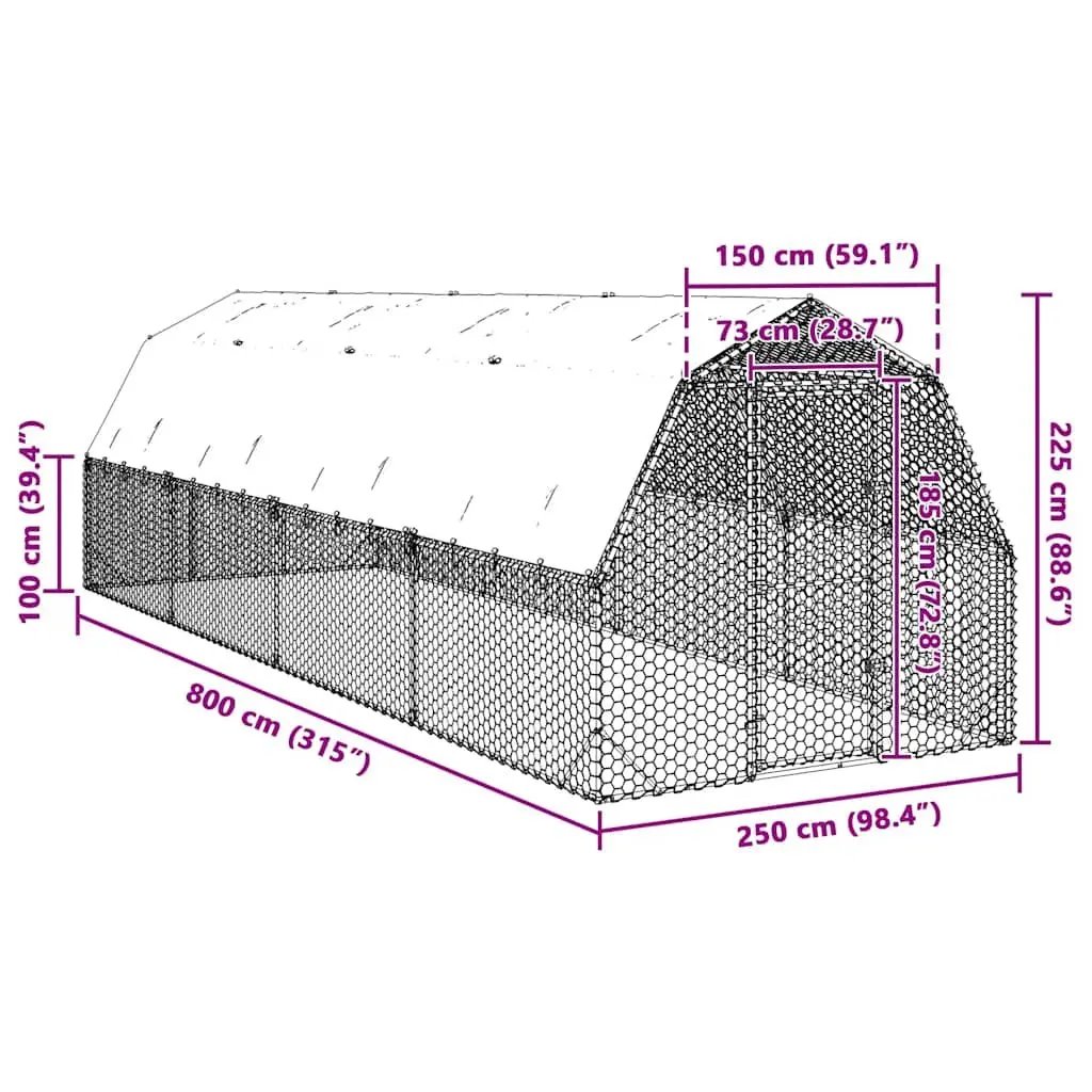 Chicken Run Silver Large Walk-In Coop Hexagonal Mesh with Roof