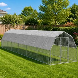 Chicken Run with Roof 2.5x12x2.25m Walk-In Coop Galvanised Steel Frame Enclosure