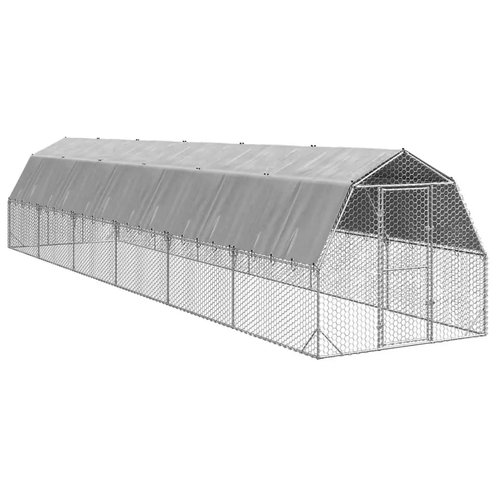 Chicken Run Silver 2.5x12x2.25m Walk-In Coop Galvanised Steel Frame Enclosure