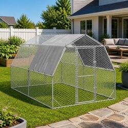 Chicken Run with Roof 2.5x4x2.25m Walk-In Coop Large Backyard Poultry Enclosure