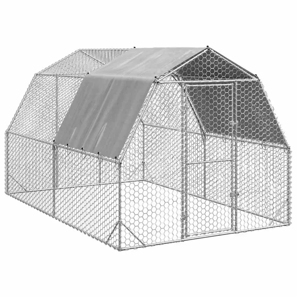 Chicken Run Silver 2.5x4x2.25m Walk-In Coop with Roof for Secure Outdoor Poultry Enclosure