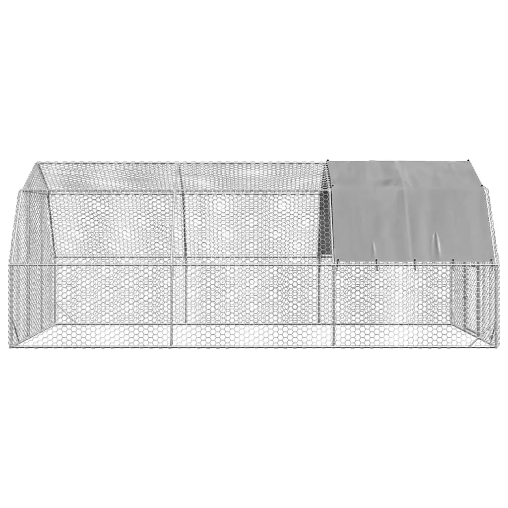 Chicken Run Silver Large Walk-In Coop Galvanised Steel Frame Water-Resistant Roof Hexagonal Mesh