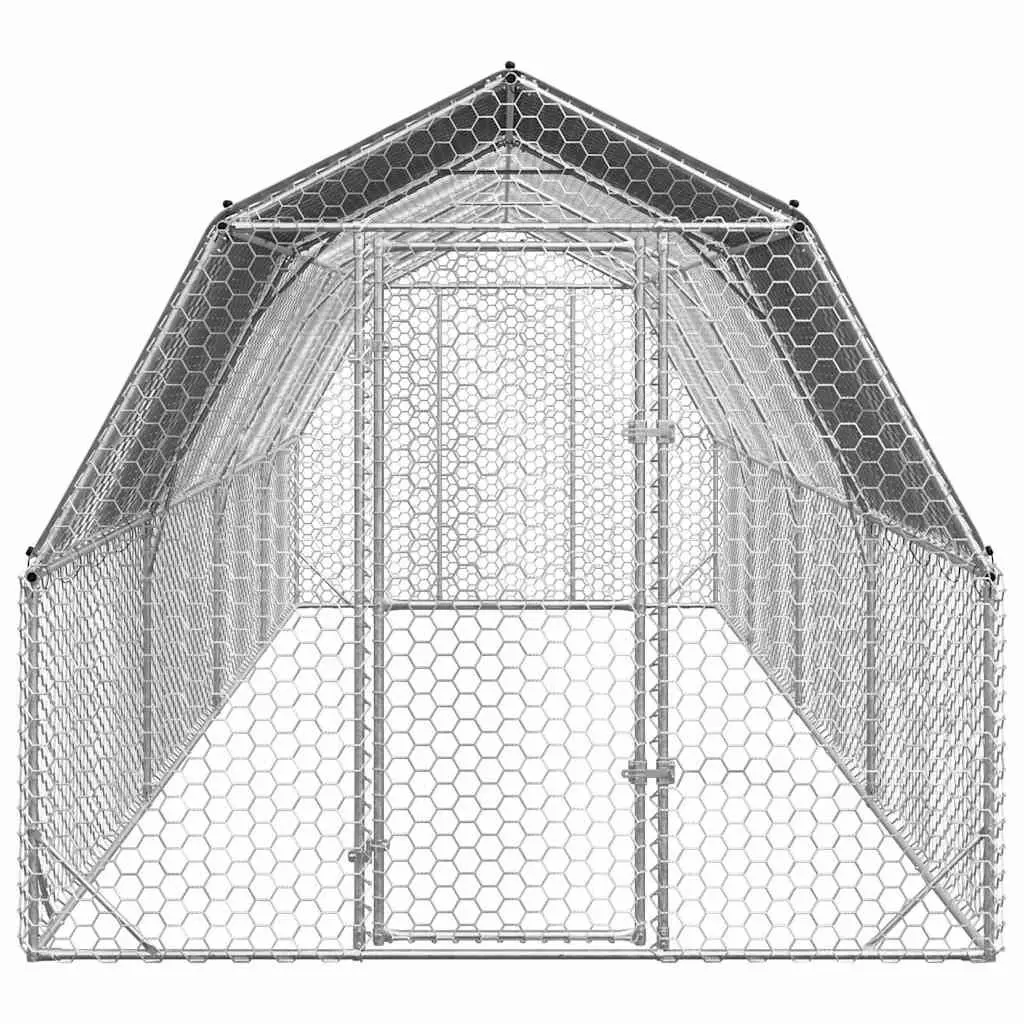 Chicken Run Silver 2.5 x 8 x 2.25 m Walk-in Coop with Roof Hexagonal Mesh Galvanised Steel Frame