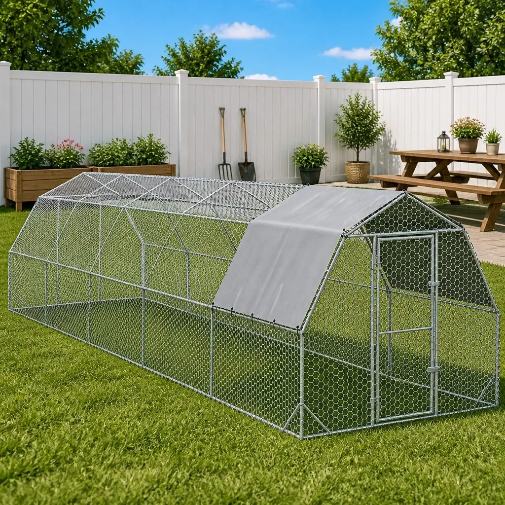 Chicken Run Silver 2.5x10x2.25m Walk-In Coop Galvanised Steel Mesh Enclosure