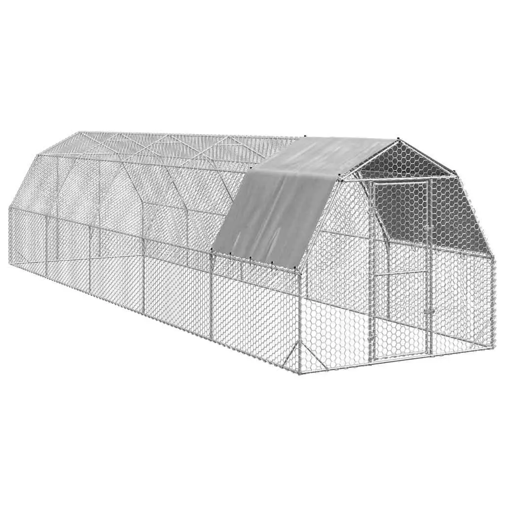 Chicken Run Silver 2.5x10x2.25m Walk-In Coop Galvanised Steel Mesh Enclosure