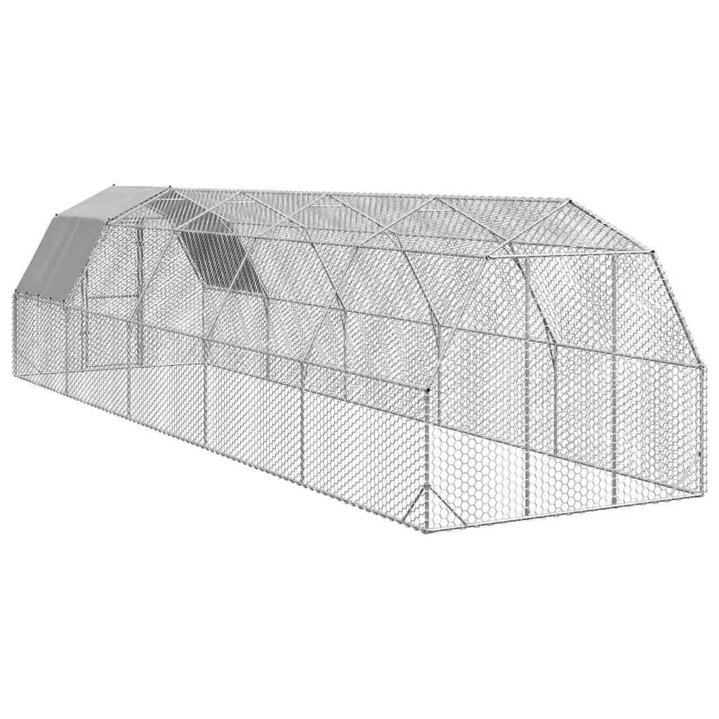 Chicken Run Silver 2.5x10x2.25m Walk-In Coop Galvanised Steel Mesh Enclosure