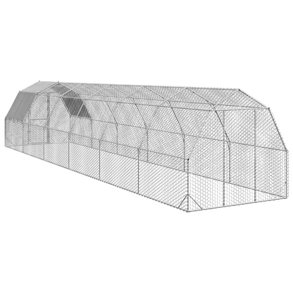 Chicken Run Silver Large Walk-in Coop Galvanised Steel Frame with Water-resistant Roof