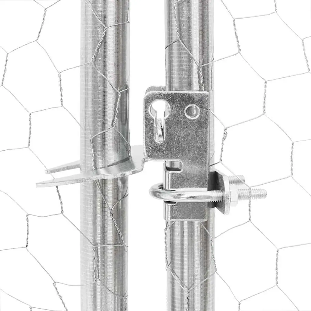 Chicken Run Silver Large Walk-in Coop Galvanised Steel Frame with Water-resistant Roof