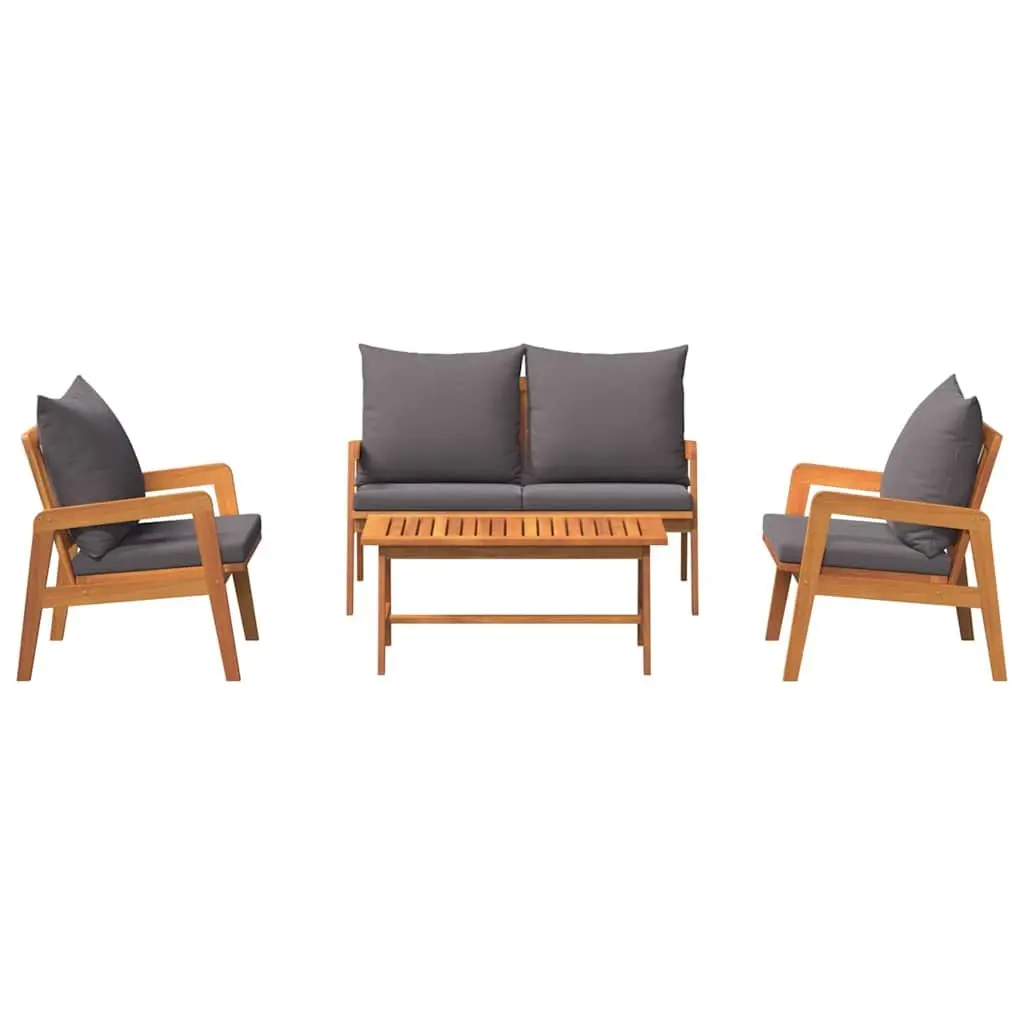 Outdoor Bistro Set Brown 4 Piece Acacia Wood Garden Furniture with Cushions