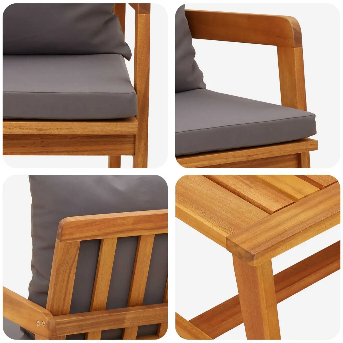 Outdoor Bistro Set Brown 3 Piece Solid Acacia Wood Cushioned Seating