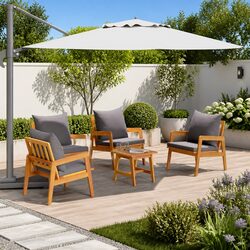 Outdoor Bistro Set 5 Piece Brown Solid Acacia Wood Garden Furniture with Cushion