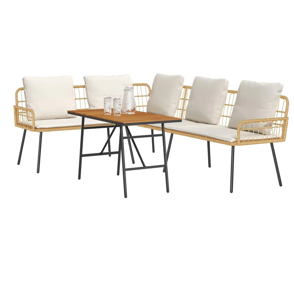 Garden Sofa Set Beige 2 Pcs Poly Rattan Outdoor Furniture with Cushions