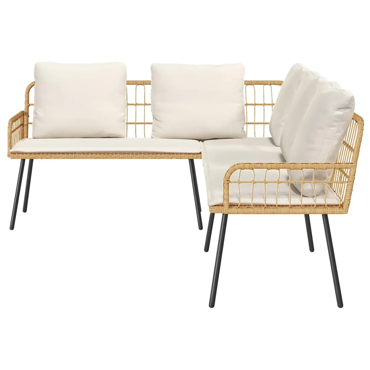 Garden Sofa Set Beige 2 Pcs Poly Rattan Outdoor Furniture with Cushions