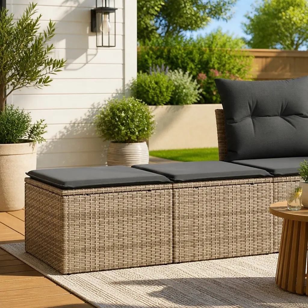 Garden Sofa Set Grey 2 Piece Outdoor Furniture Poly Rattan with Cushions