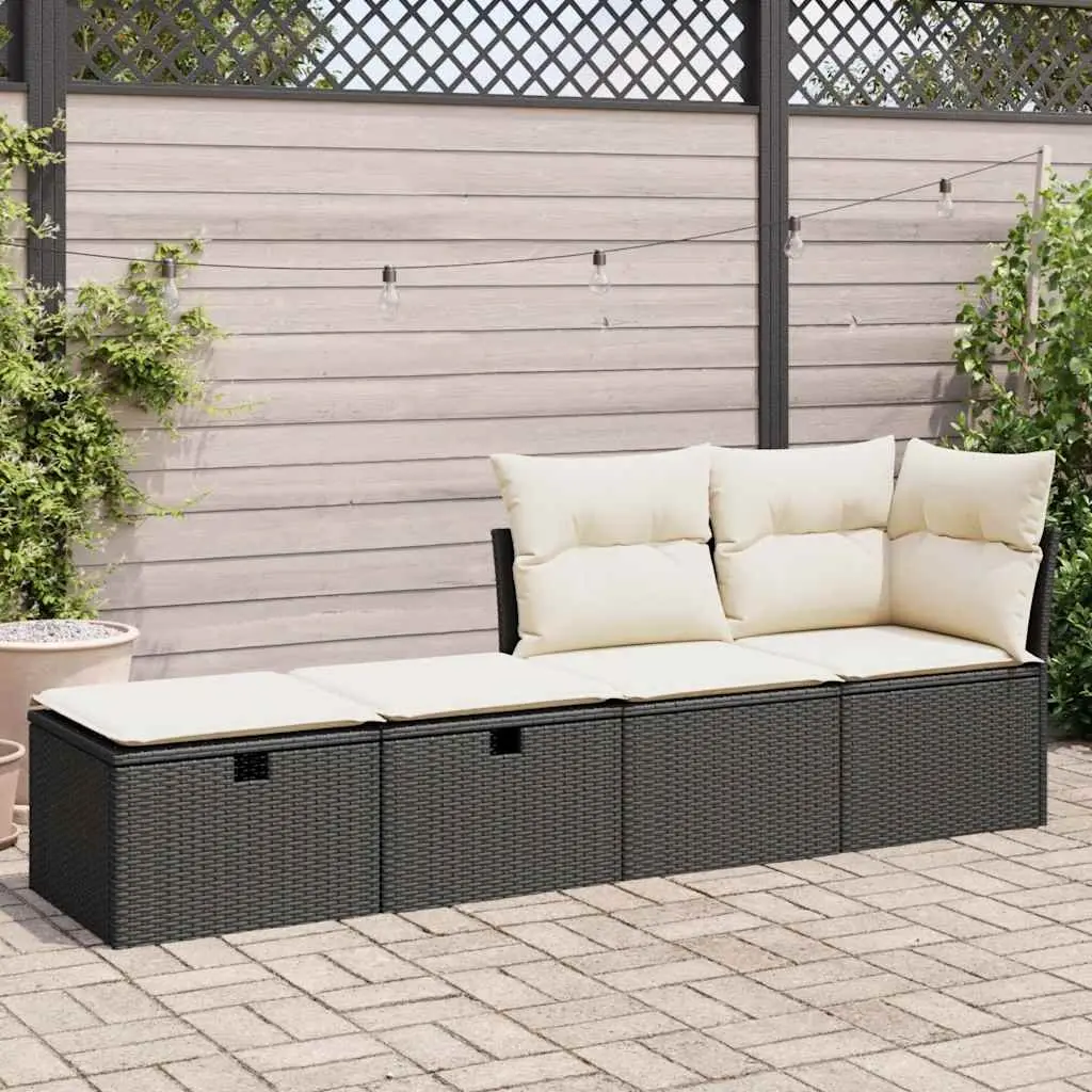 Black Poly Rattan 2 Piece Outdoor Garden Sofa Set with Storage and Cushions