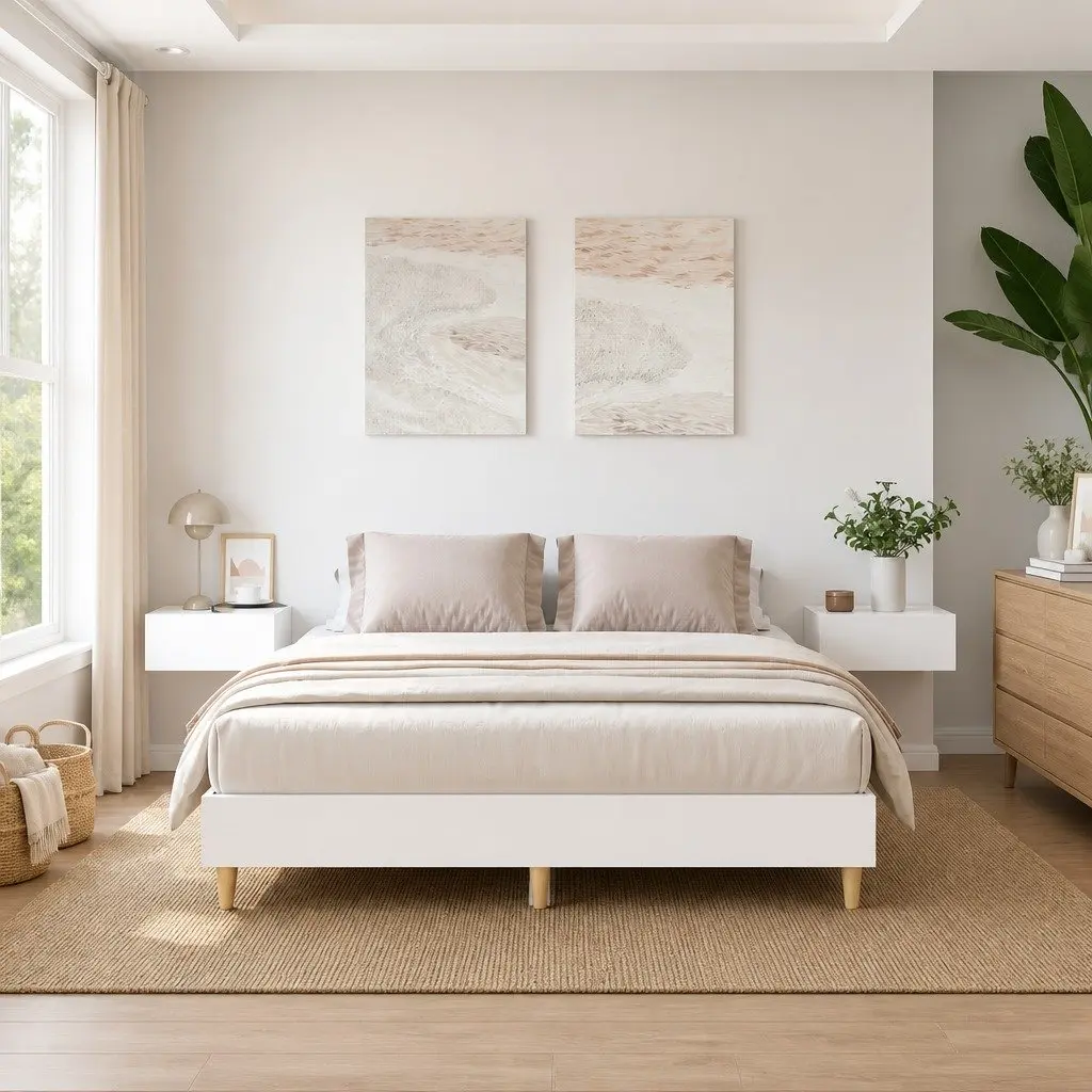 Bed Frame No Mattress White 150x200cm Engineered Wood Slatted Base Bedroom