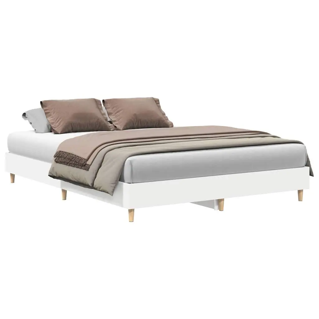 Bed Frame No Mattress White 150x200cm Engineered Wood Slatted Base Bedroom