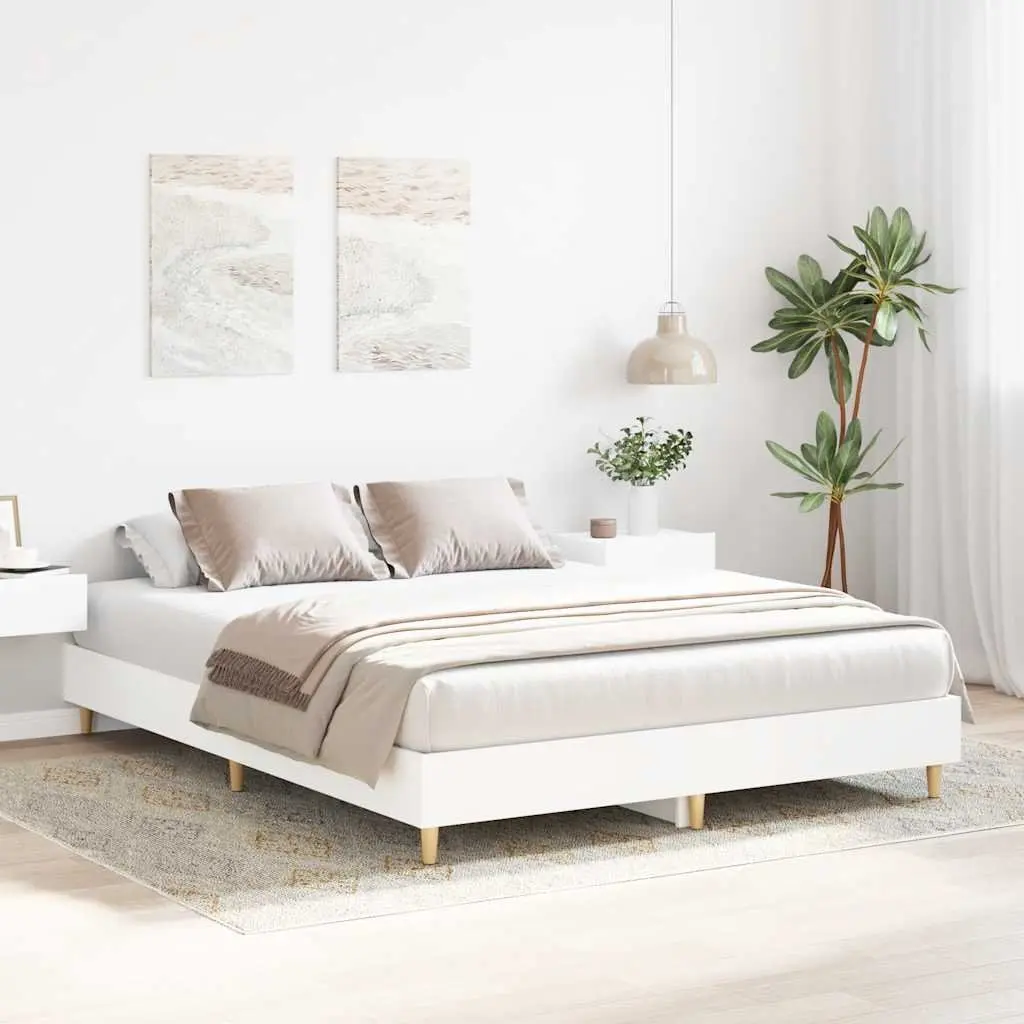 Bed Frame No Mattress White 150x200cm Engineered Wood Slatted Base Bedroom