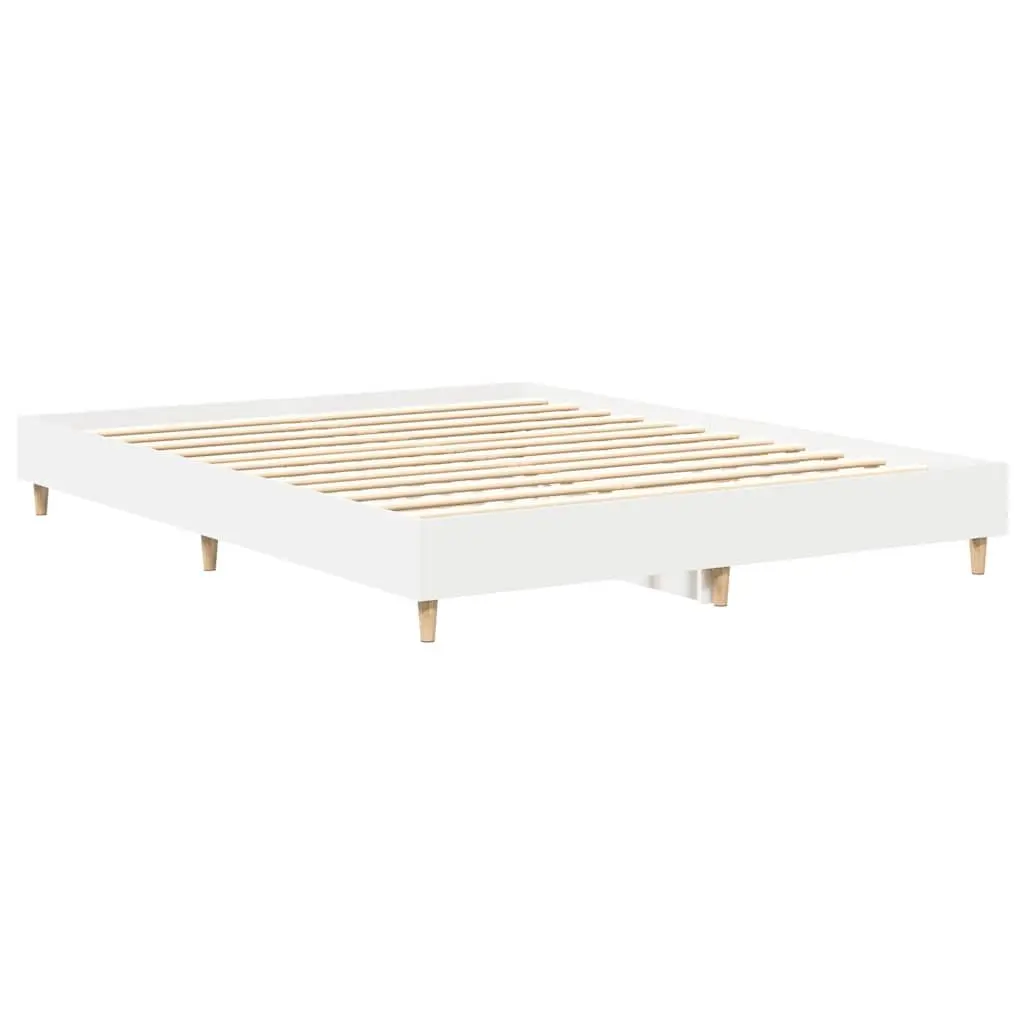 Bed Frame No Mattress White 150x200cm Engineered Wood Slatted Base Bedroom