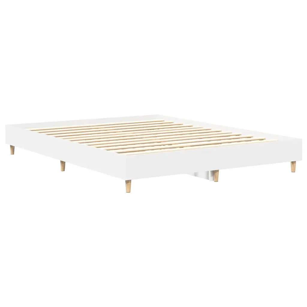 Bed Frame No Mattress White 150x200cm Engineered Wood Slatted Base Bedroom