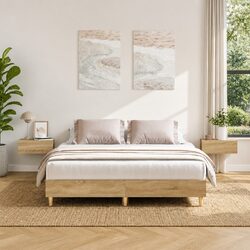 Bed Frame Sonoma Oak 150x200 cm Slatted Base Engineered Wood Bedroom Furniture