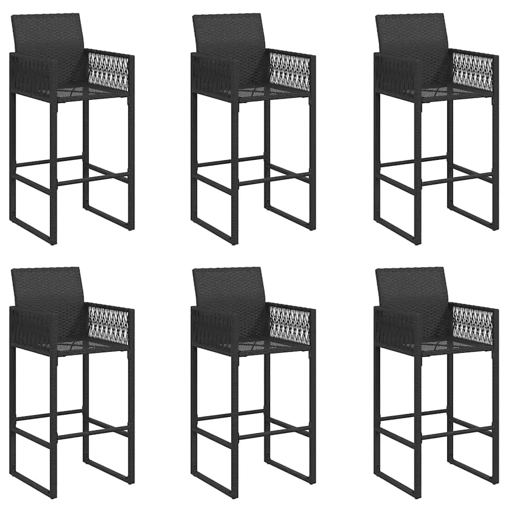 7 Piece Garden Bar Set Black Rattan Patio Furniture with Bar Stools and Cushions