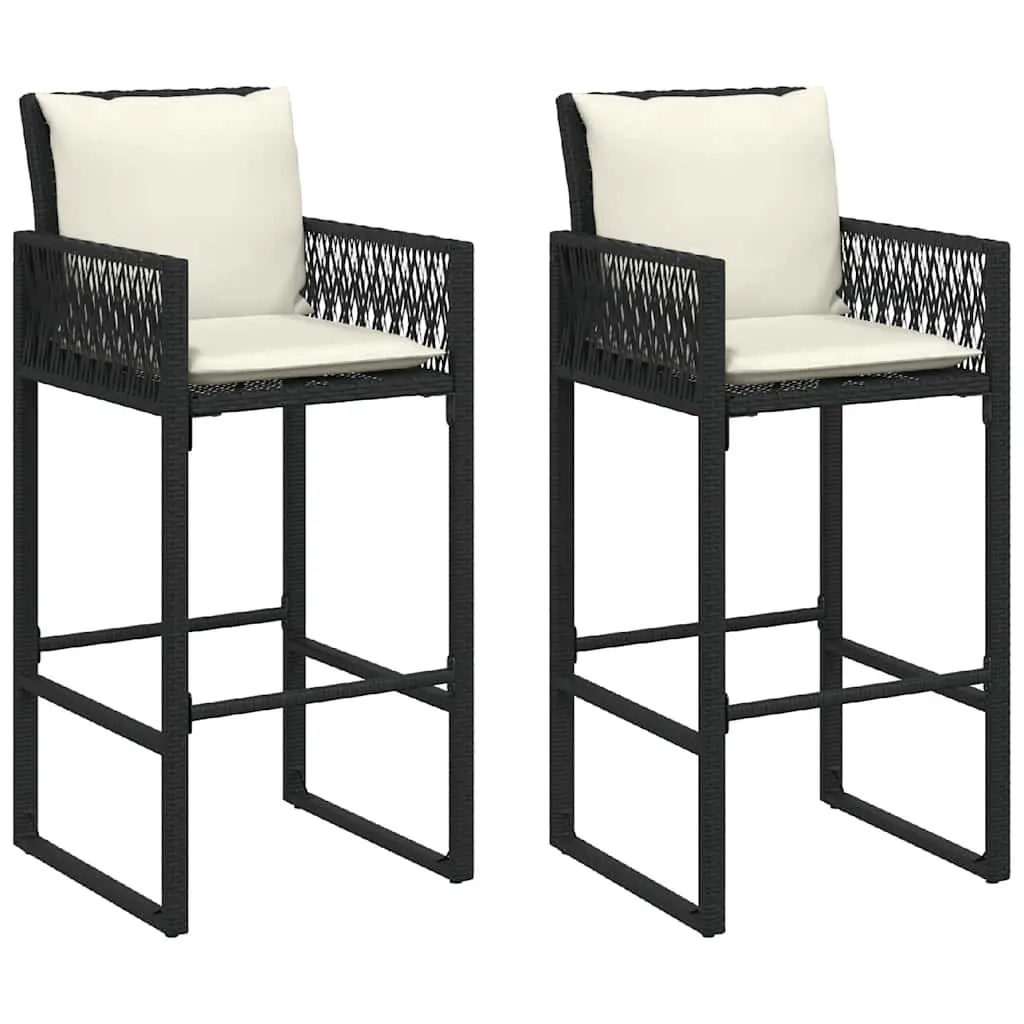 Garden Bar Set Black 3 Piece Outdoor Furniture Cushioned Stools