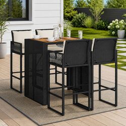 5 Piece Garden Bar Set Black Outdoor Furniture with Cushions Patio Stool Table