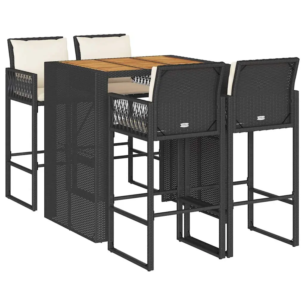 5 Piece Garden Bar Set Black Outdoor Furniture with Cushions Weather-resistant PE Rattan