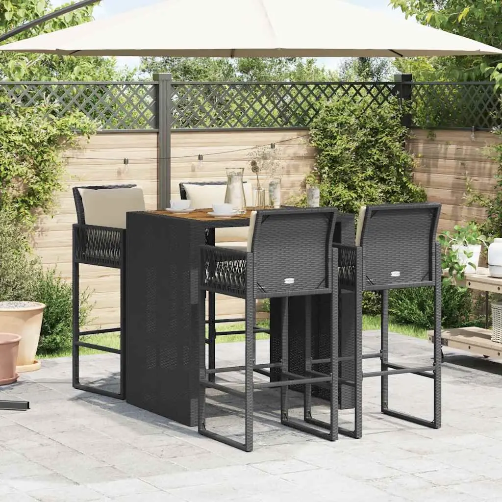 5 Piece Garden Bar Set Black Outdoor Furniture with Cushions Weather-resistant PE Rattan