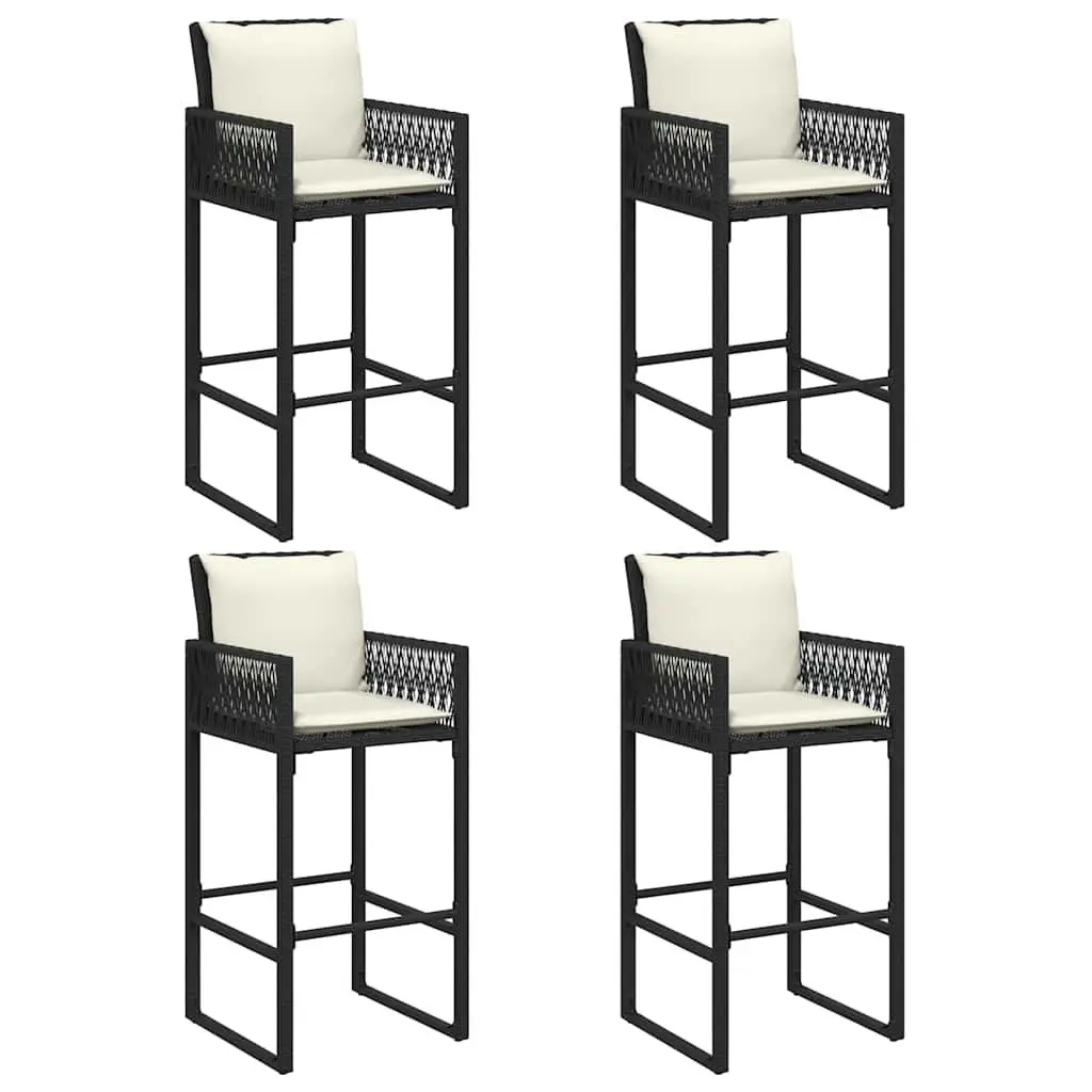 5 Piece Garden Bar Set Black Outdoor Furniture with Cushions Weather-resistant PE Rattan