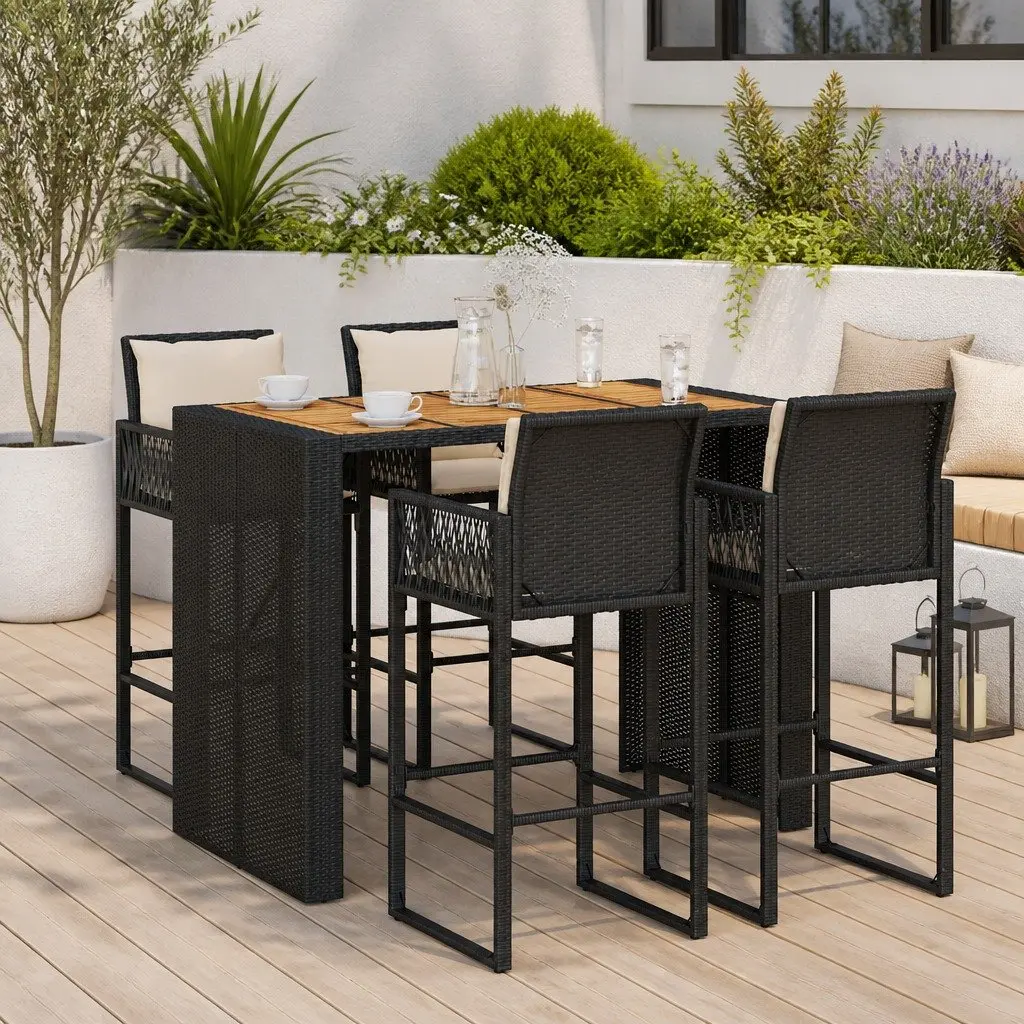5 Piece Garden Bar Set with Cushions for Outdoor Enjoyment