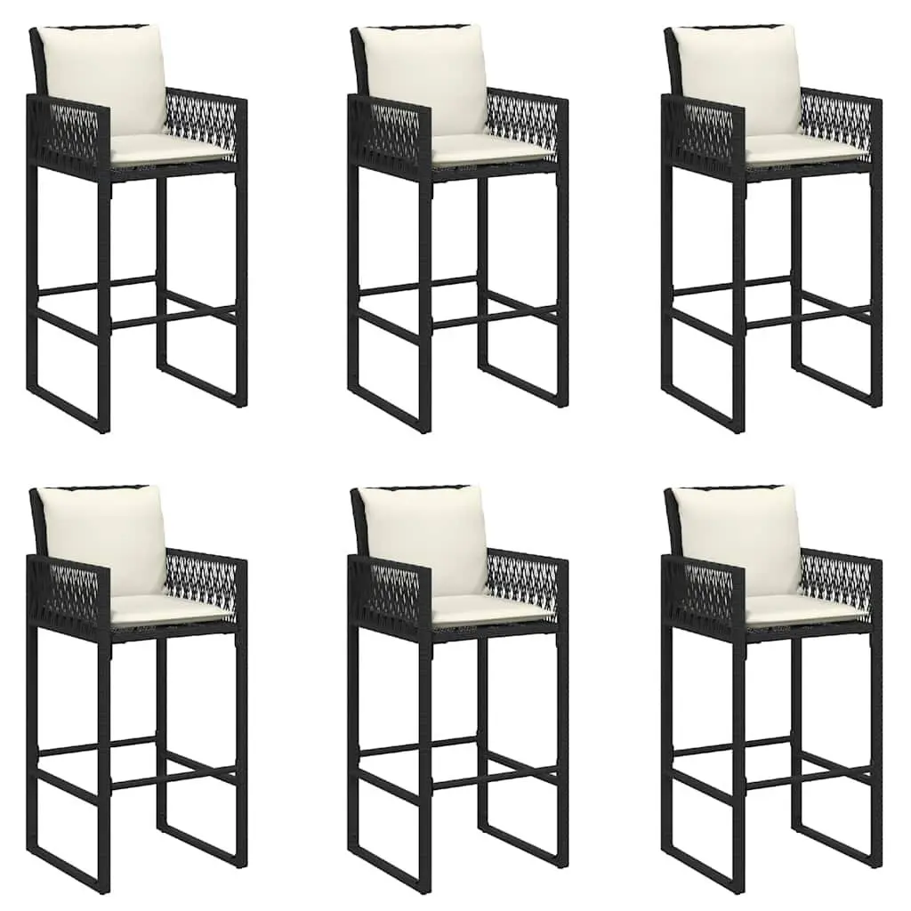 7 Piece Garden Bar Set with Backrest Cushions Black Rattan Outdoor Patio
