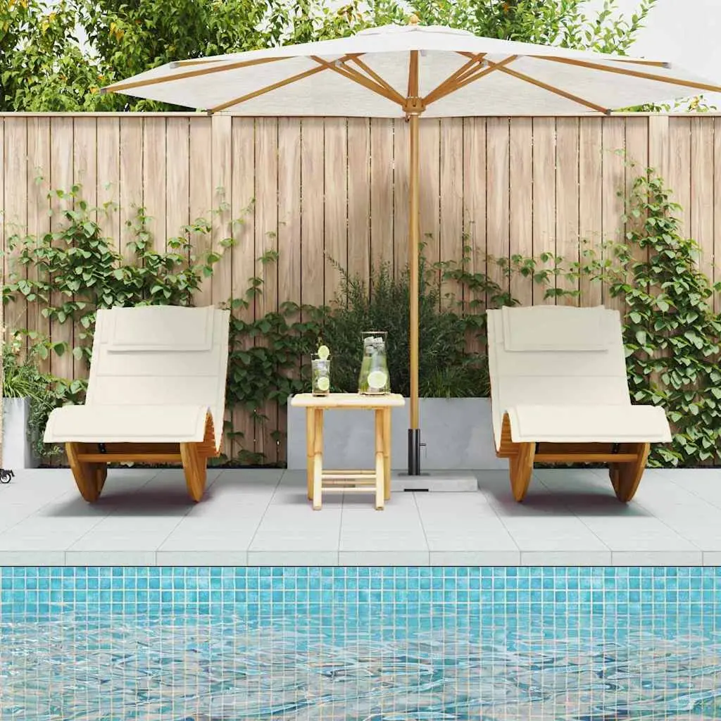 Sun Lounger 2pcs Outdoor Acacia Wood Sun Loungers Garden Pool Deck Chairs Brown