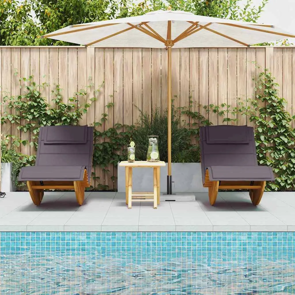 Sun Lounger Brown 2 pcs Acacia Wood Outdoor Sunbed Garden Patio Pool Deck Chair