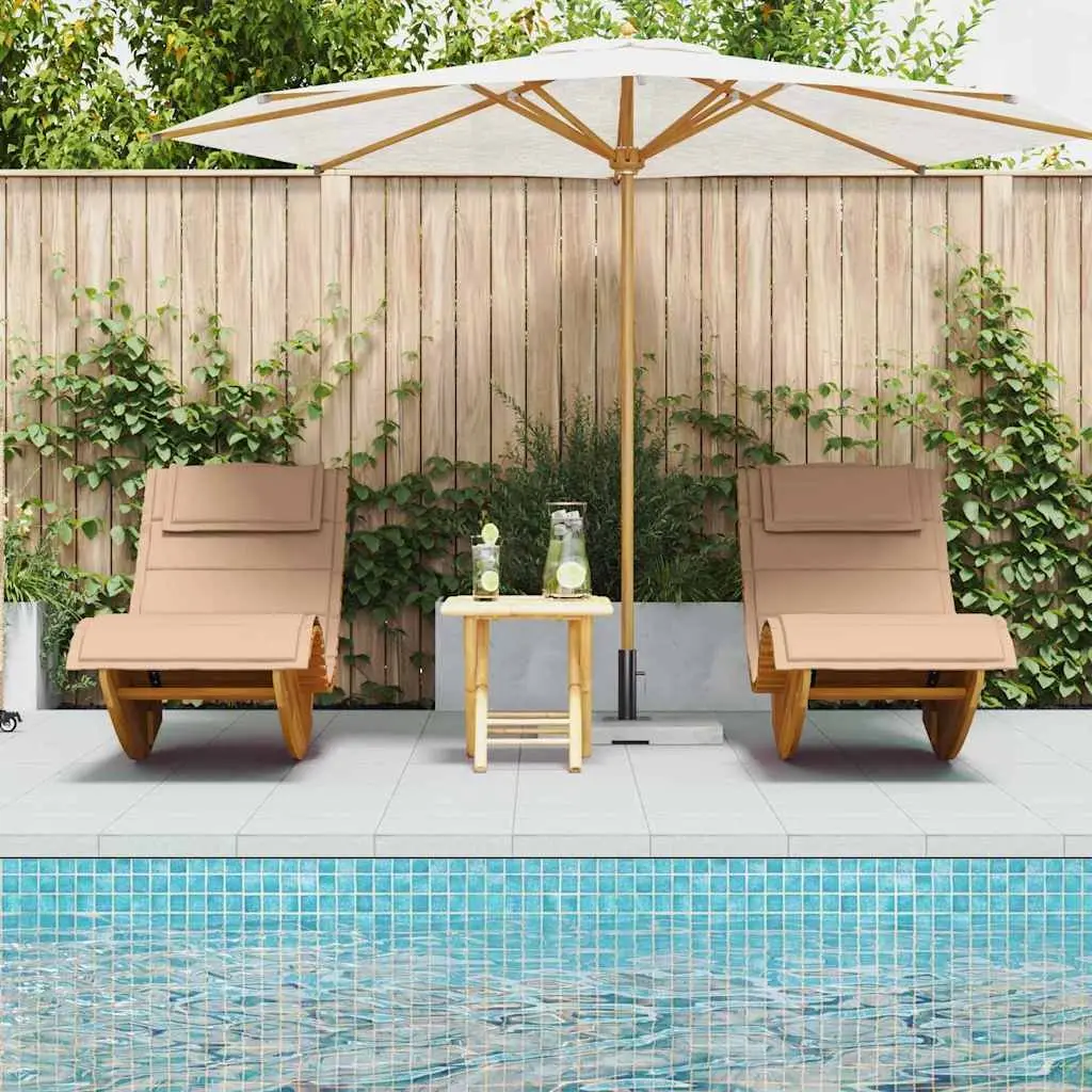 Sun Loungers 2 pcs Solid Acacia Wood Outdoor Sunbed Garden Patio Pool Chairs