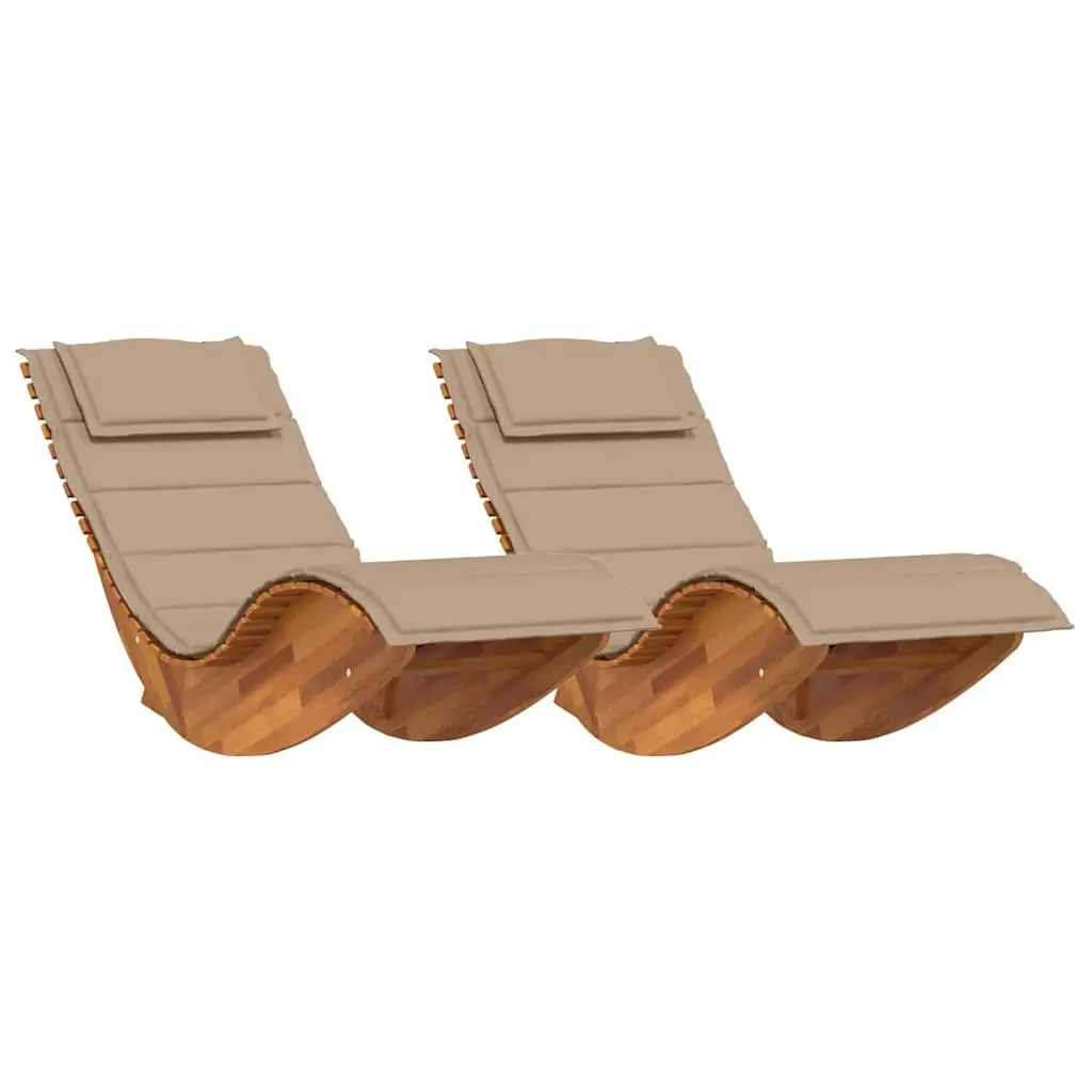 Sun Lounger Brown 2pcs Set Outdoor Acacia Wood Sunbed Garden Pool Deck Chair