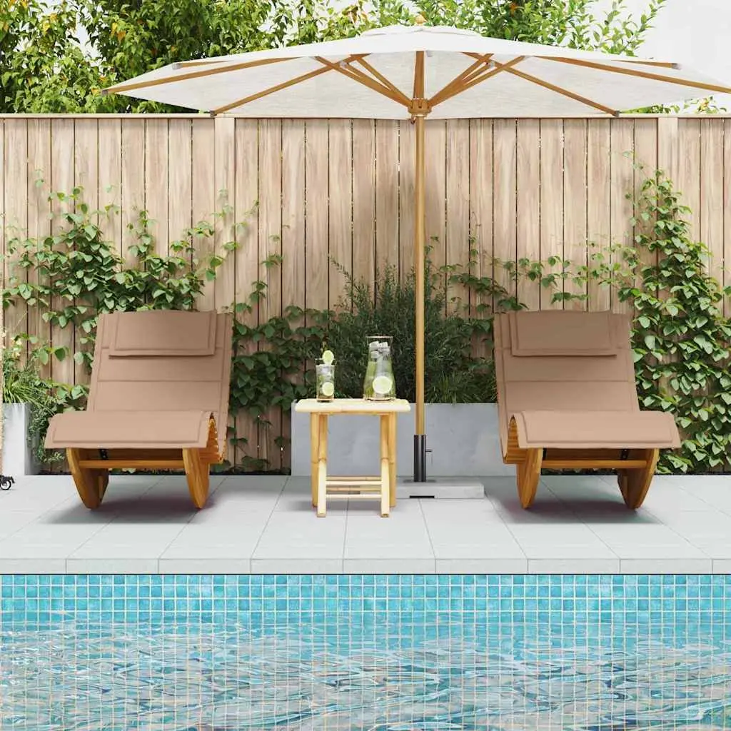 Sun Lounger Brown 2pcs Set Outdoor Acacia Wood Sunbed Garden Pool Deck Chair