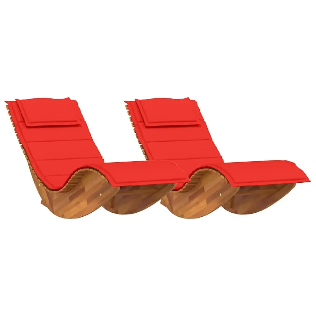 Sun Loungers Brown 2 pcs Solid Acacia Wood Outdoor Garden Patio Pool Lounge Chairs