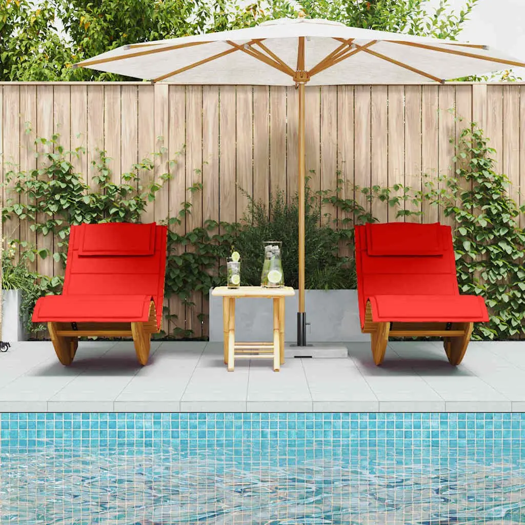 Sun Loungers Brown 2 pcs Solid Acacia Wood Outdoor Garden Patio Pool Lounge Chairs