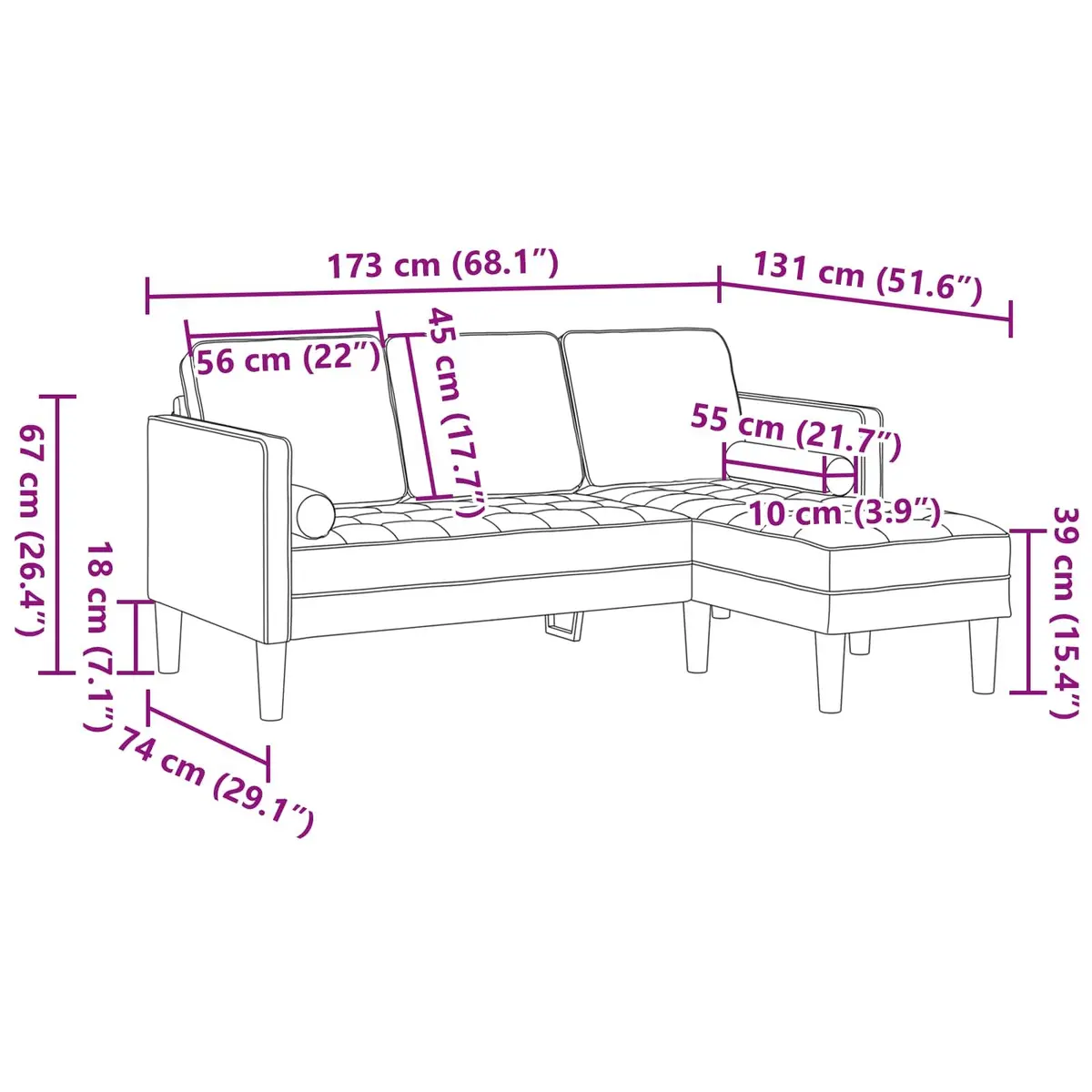 Modular Sofa Set Black 2 Pieces Polyester Flat Armrests Contemporary