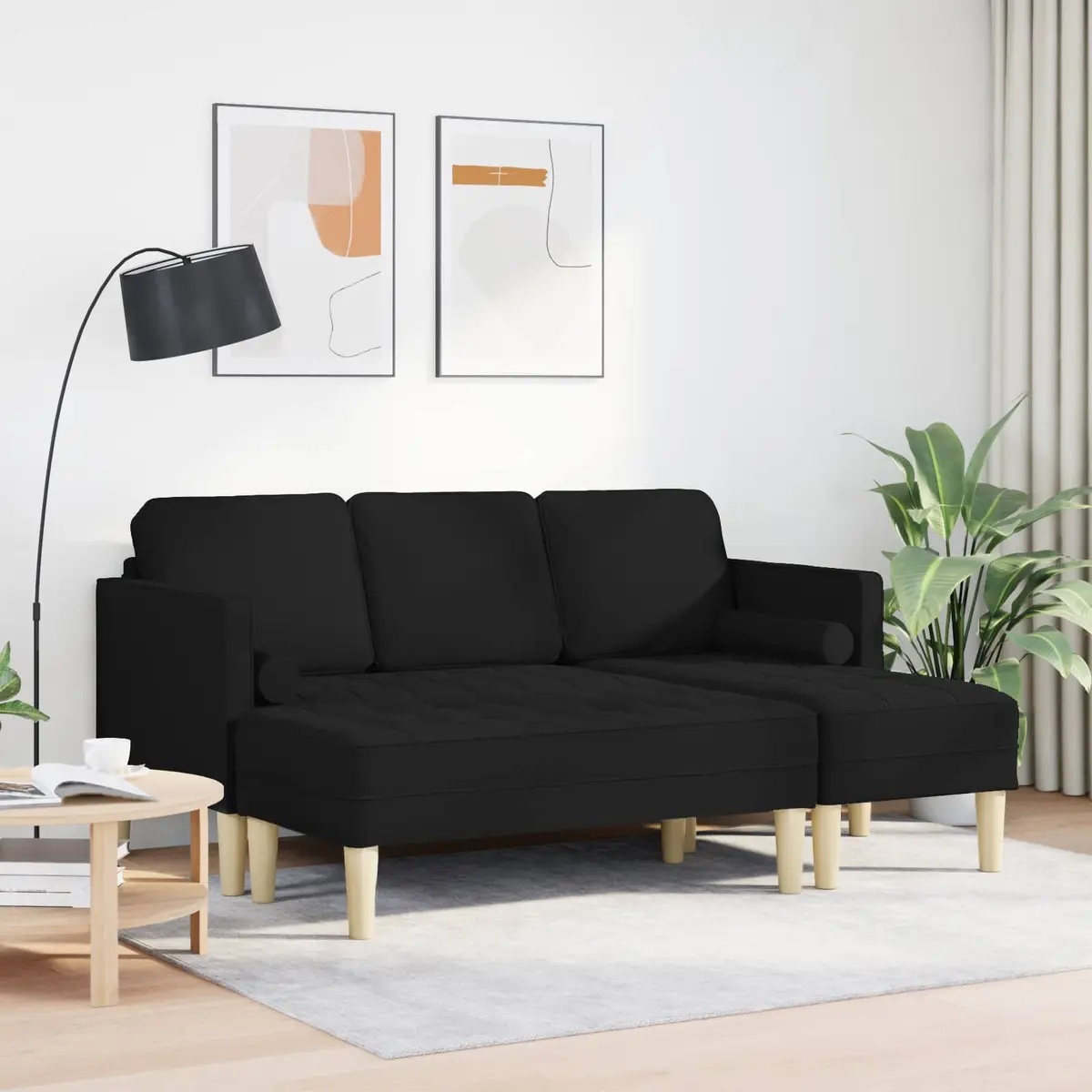 Modular Sofa Set Black 2 Pieces Polyester Flat Armrests Contemporary