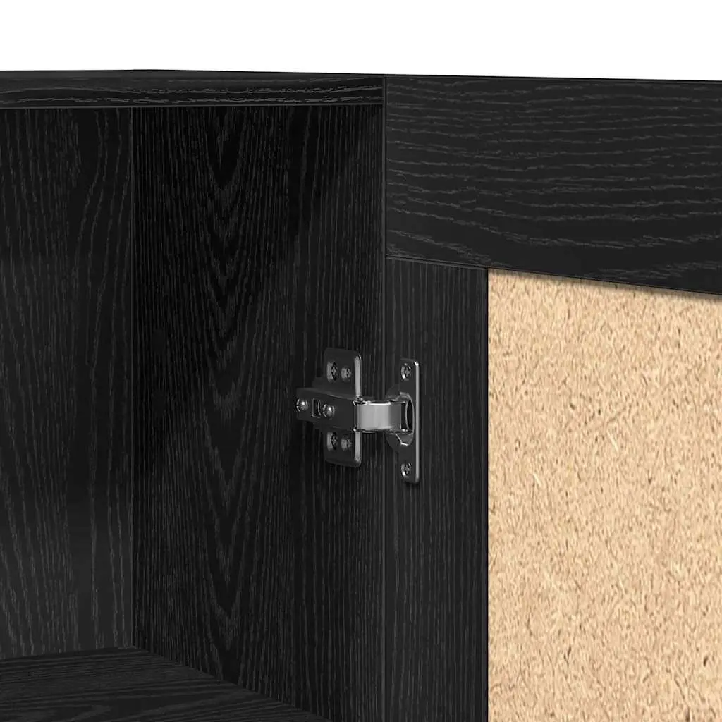 Book Cabinet Black Oak Modern Storage Shelving Unit Hinged Doors Standing